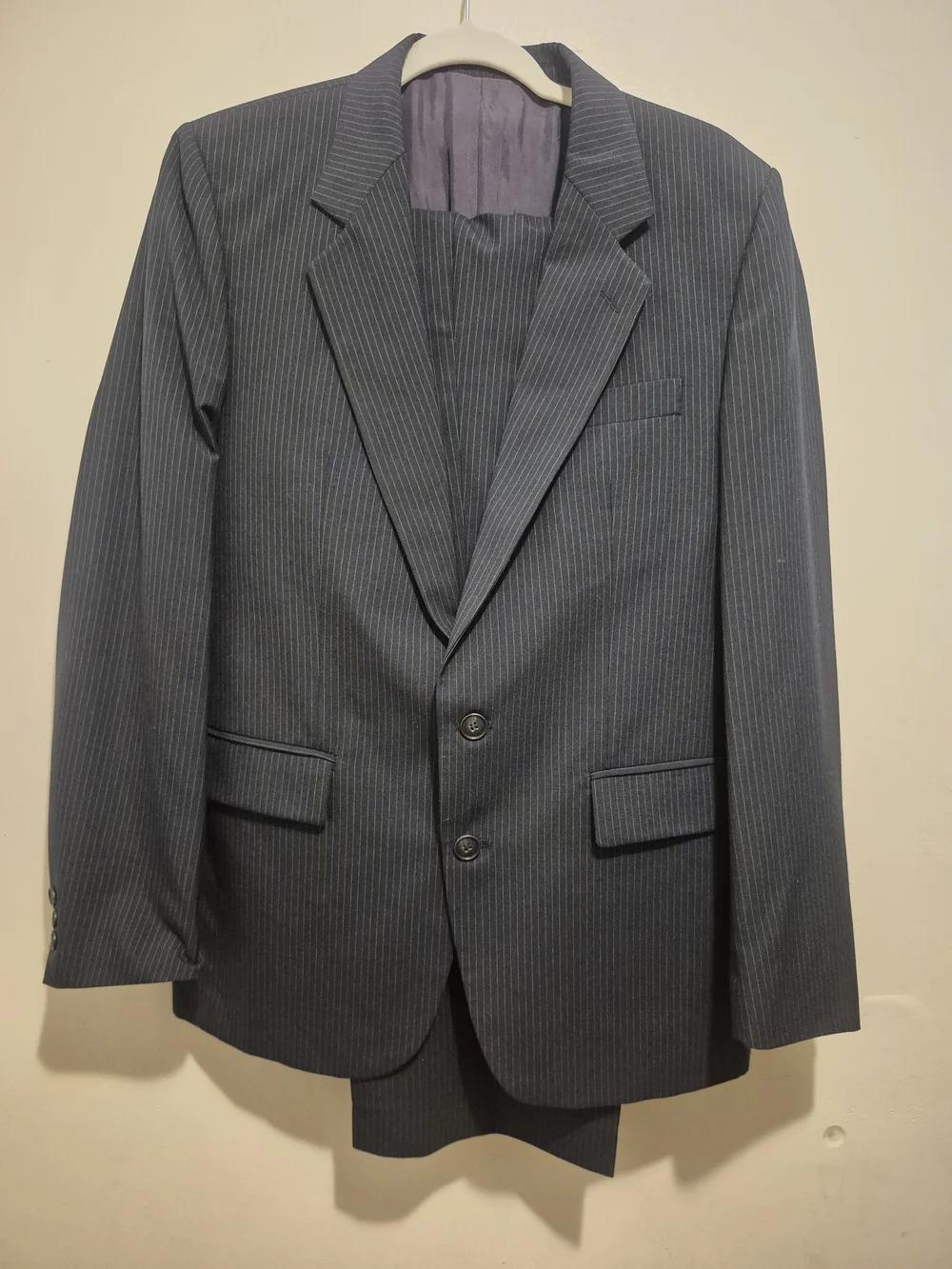 Vintage Men's Navy Pinstripe Two-Button Suit Jacket and Pants